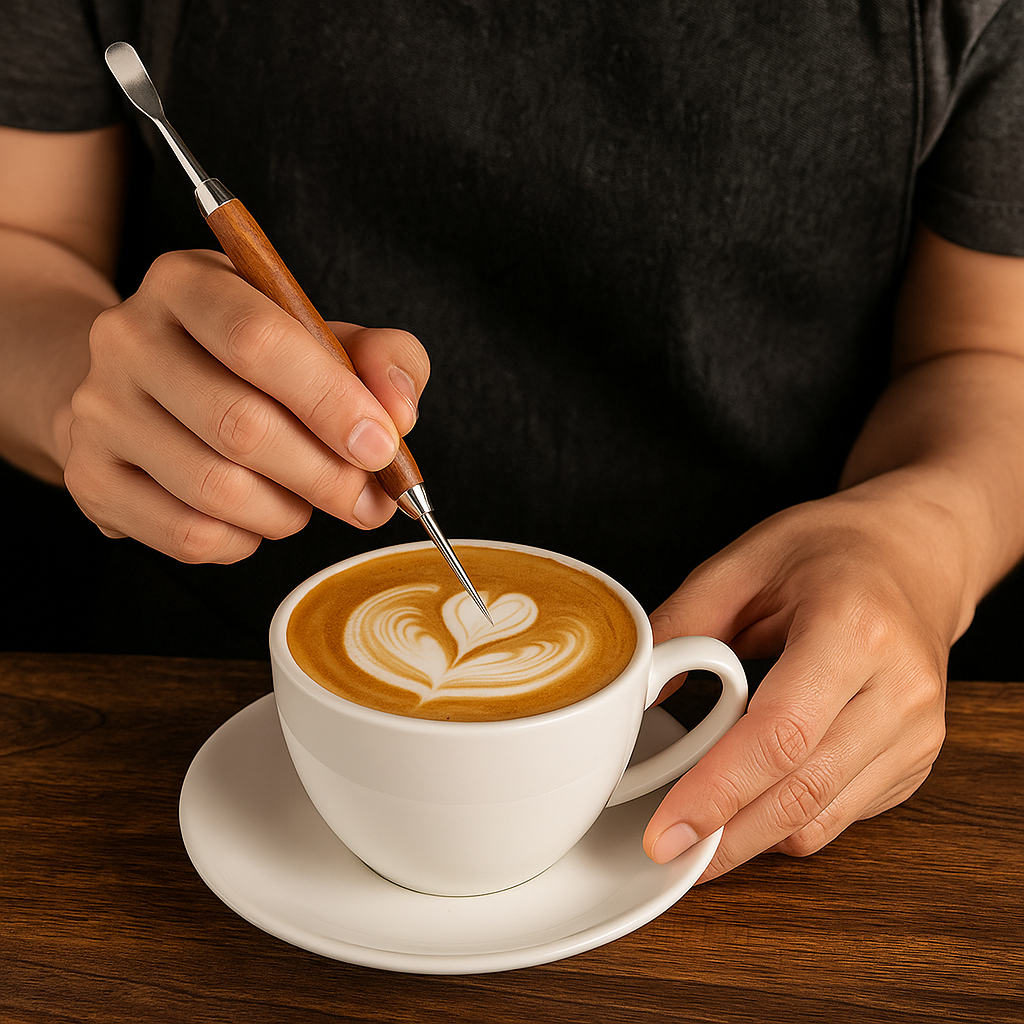 Stylo Latte Art Premium avec Pointe Inox & Manche Bois