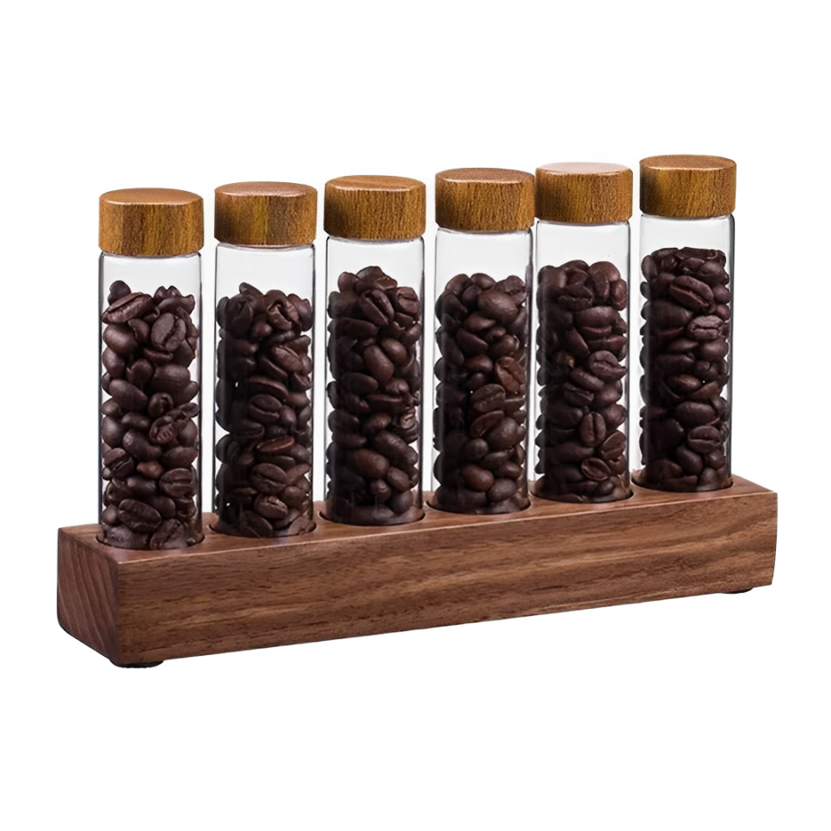 Conteneur à Café 6 Tubes en Verre et Bois