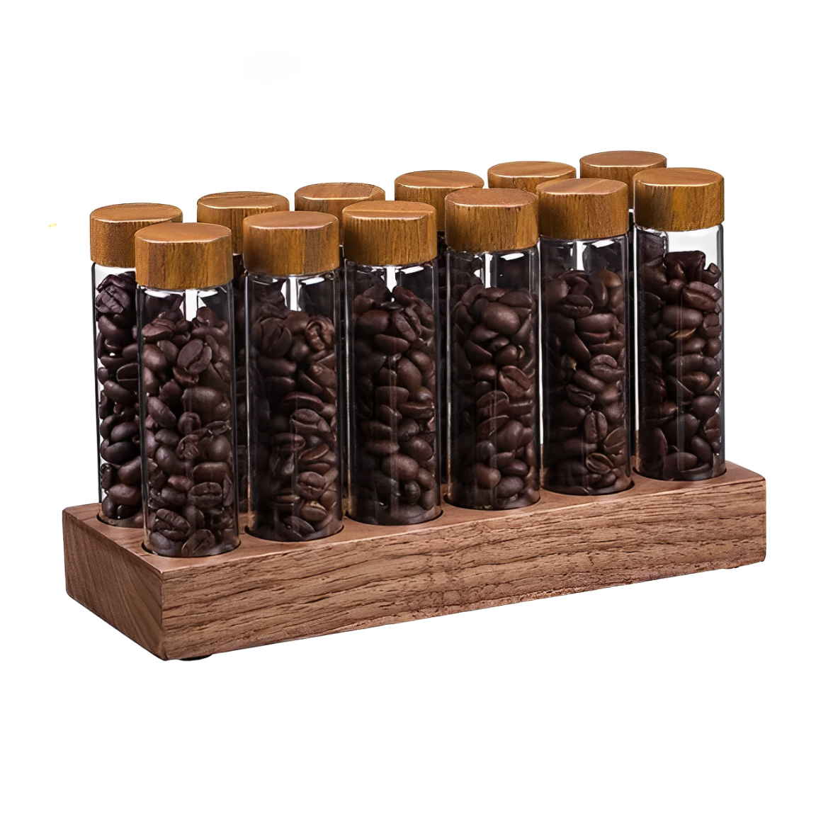 Conteneur à Café 12 Tubes en Verre et Bois